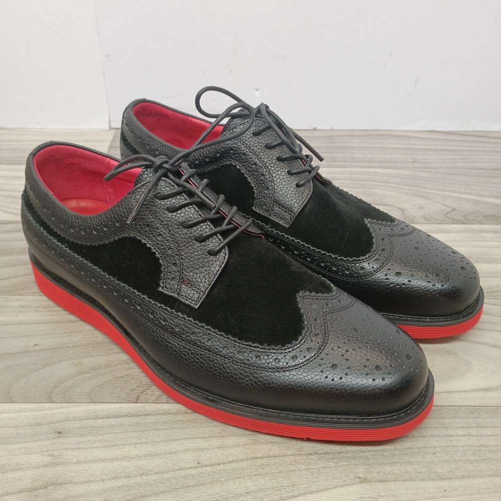 Mark Nolan Alexander Black & Red Leather Longwing Loafers Shoes Men's Size 11